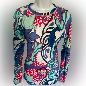 Reel Legends Blue Green Graphic UPF 50 Shirt - S blue.  Green.  Nylon spandex